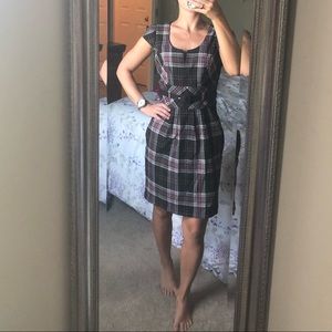 Plaid Belted Fitted Office Dress